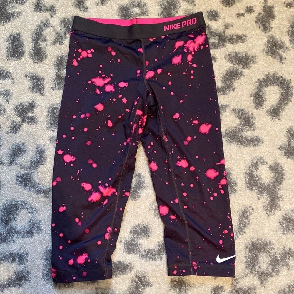 Nike Pro Black and Hot Pink Splatter Capris